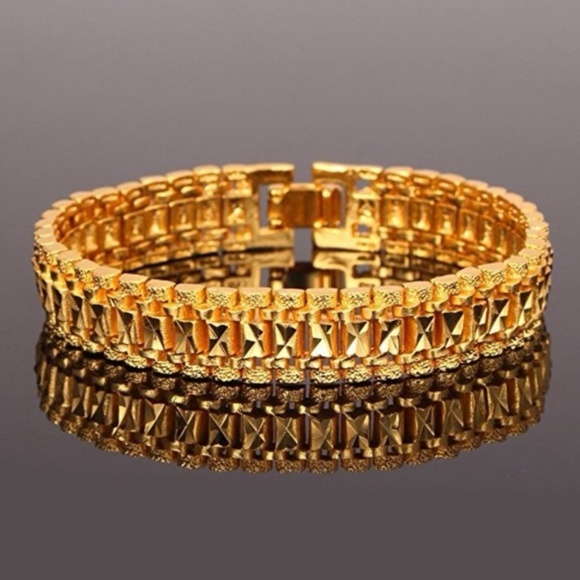 Mens "Adrian" 18K Real Gold Plated Link Bracelet - Picture 2 of 3